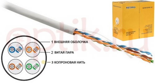 Кабель FTP4 5e внутренний 305м многожильный NetPro 01-0145 Кабель FTP4 5e внутренний 305м многожильный NetPro 01-0145